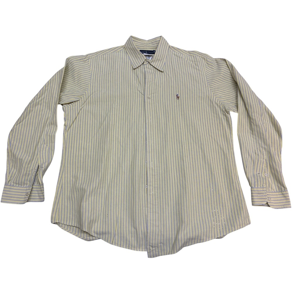 Ralph Lauren Custom Fit Striped Shirt Mens XL Yellow Blue Oxford Button Down